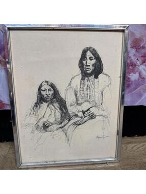 Vintage 1972 Native American Ink Drawing – Signed Byerly – 10x12 Framed